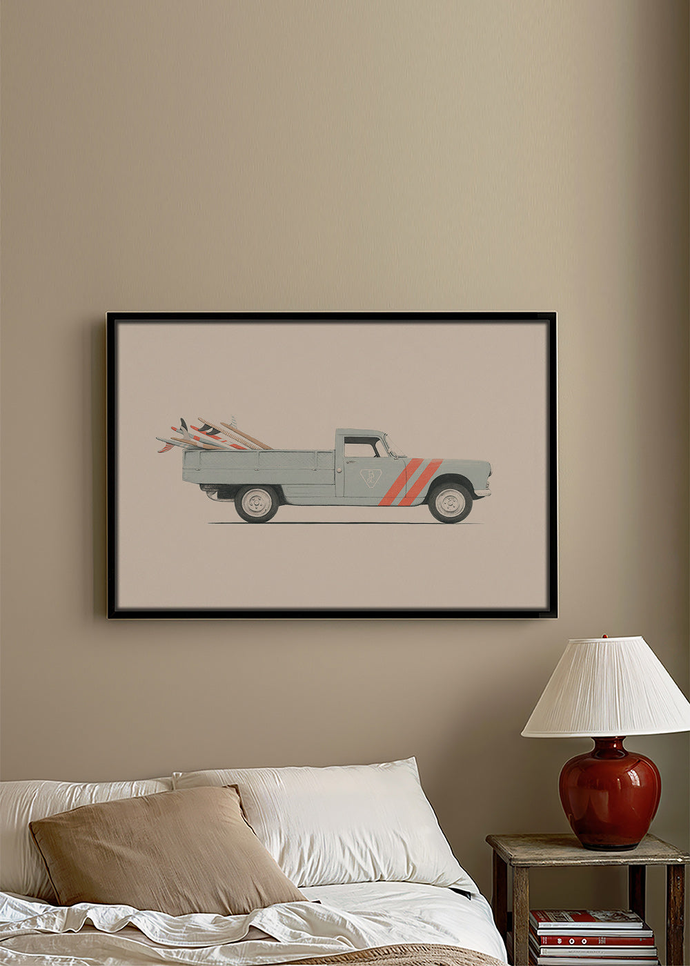 Vintage print pickup met surfplanken