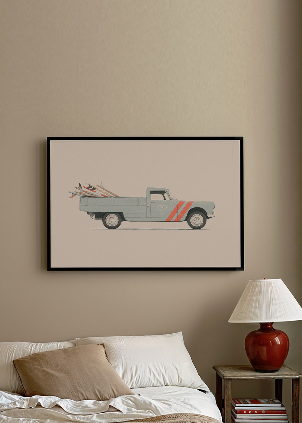 Vintage print pickup met surfplanken
