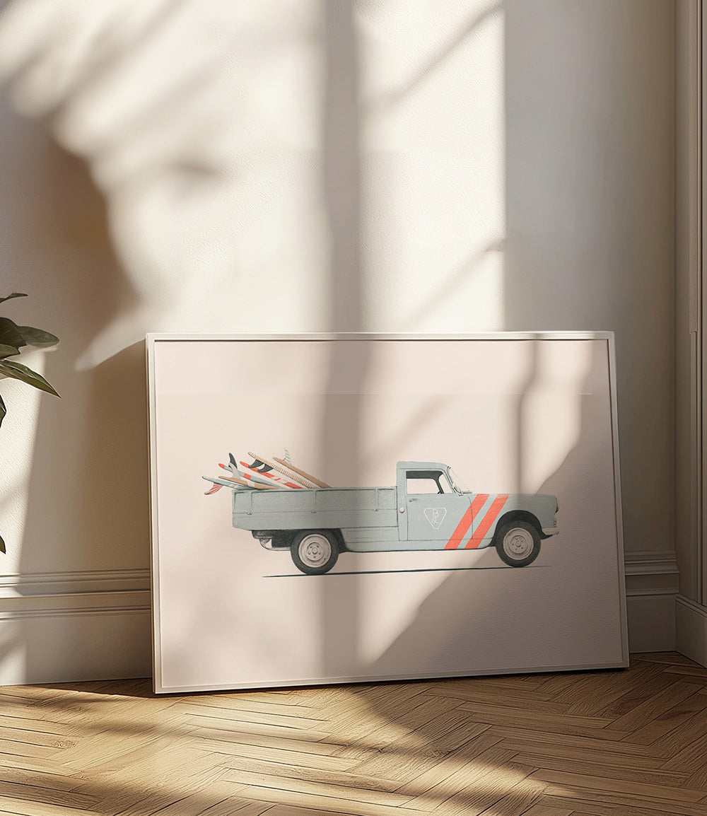 Vintage print pickup met surfplanken