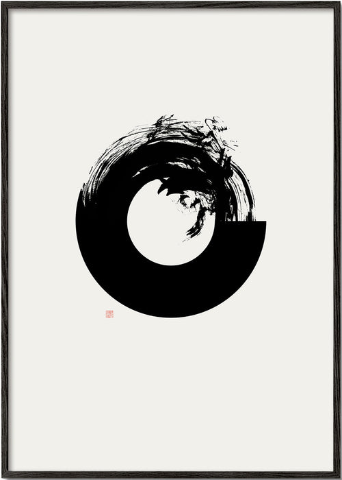 Zwart-wit kunst met minimalistische enso cirkel
