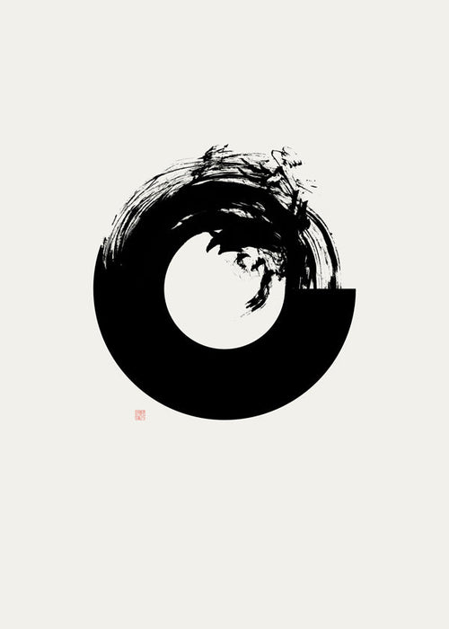 Zwart-wit kunst met minimalistische enso cirkel