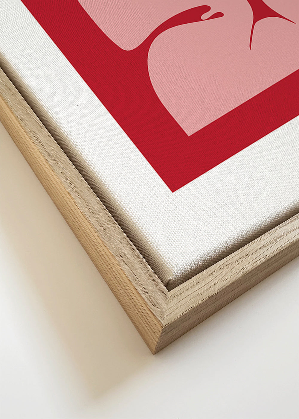 Abstracte kunst roze vormen op rood vlak