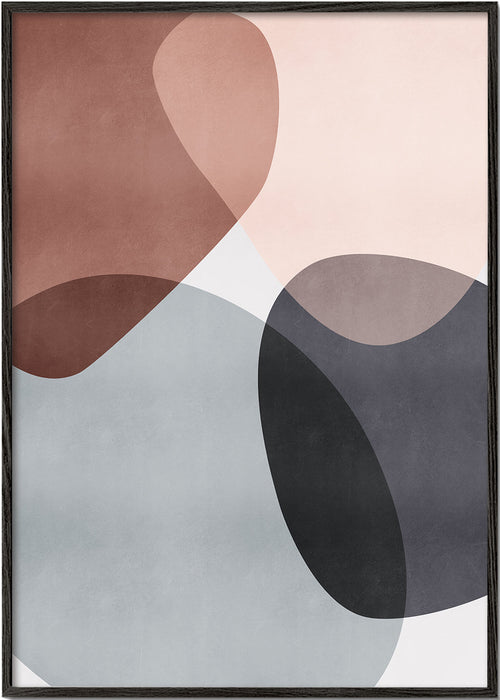 Abstract kunstwerk met organische roze en grijze vormen