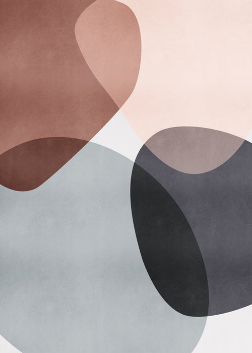 Abstract kunstwerk met organische roze en grijze vormen