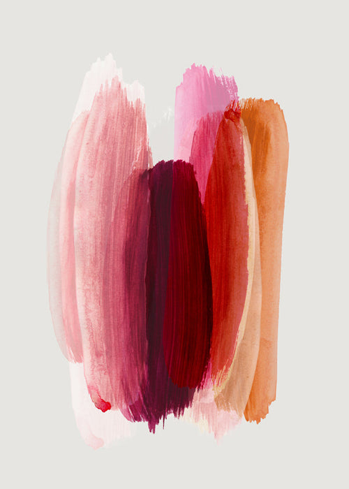 Abstract kunstwerk met roze en oranje penseelstreken