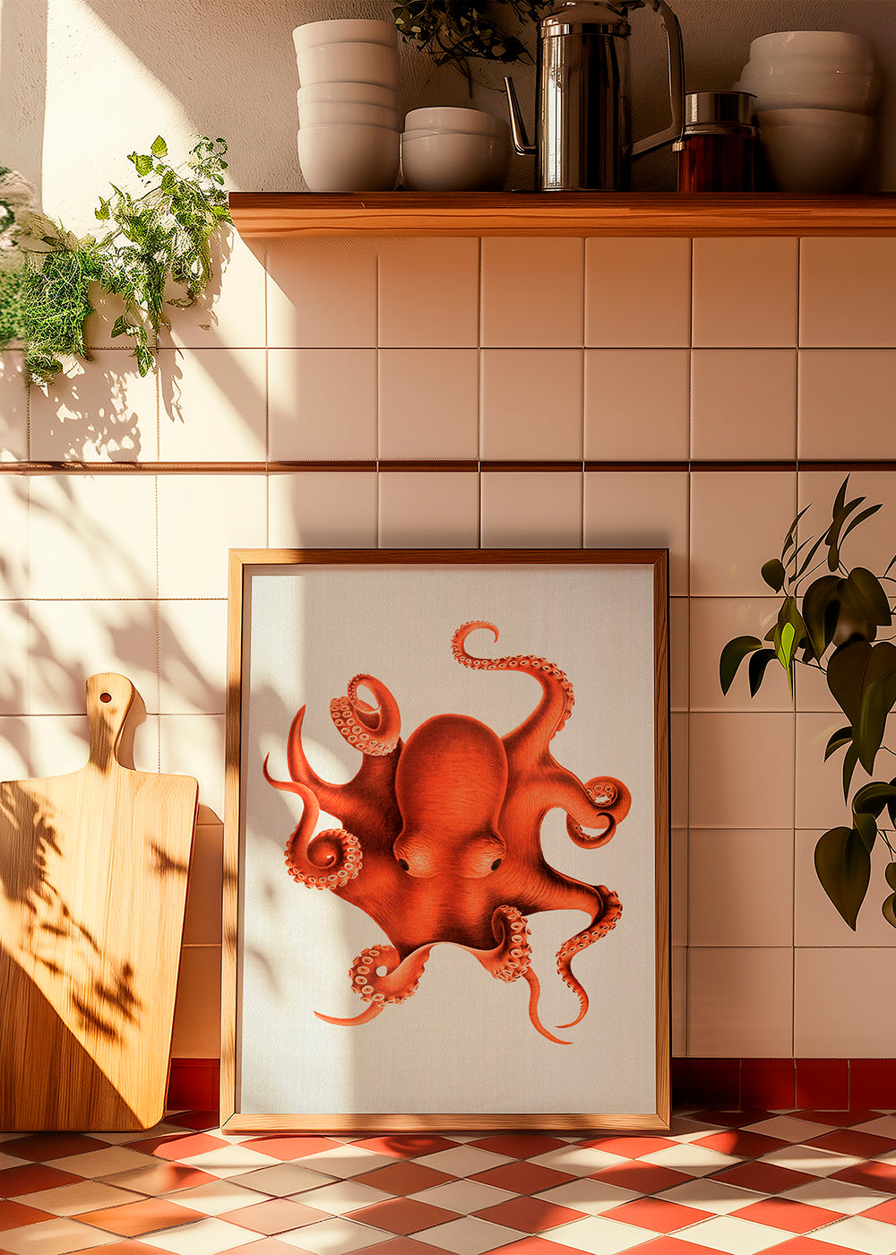Inktvisillustratie in rood