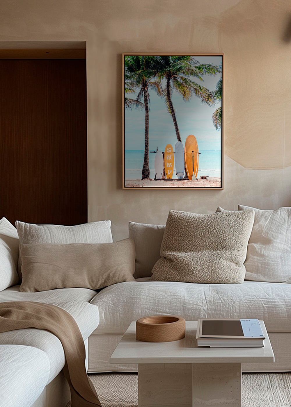 Sport kunst: surfboards op een tropisch strand