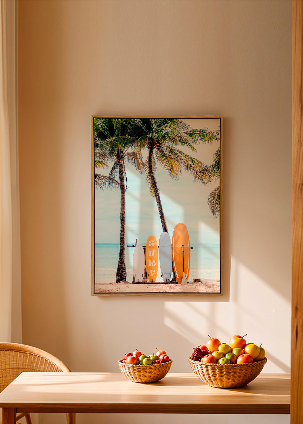 Sport kunst: surfboards op een tropisch strand