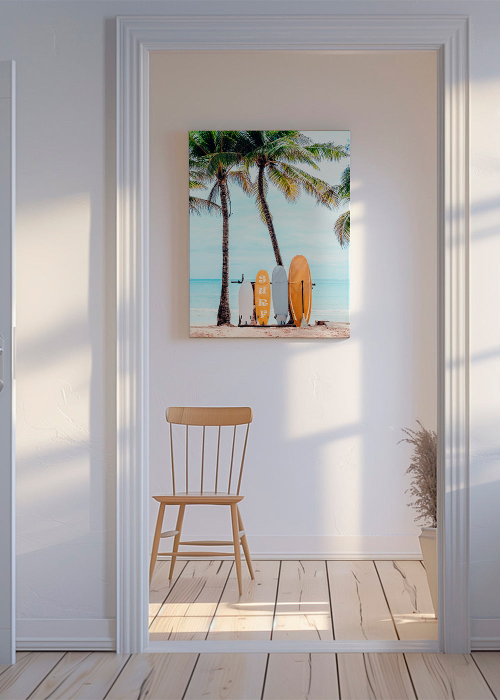 Sport kunst: surfboards op een tropisch strand