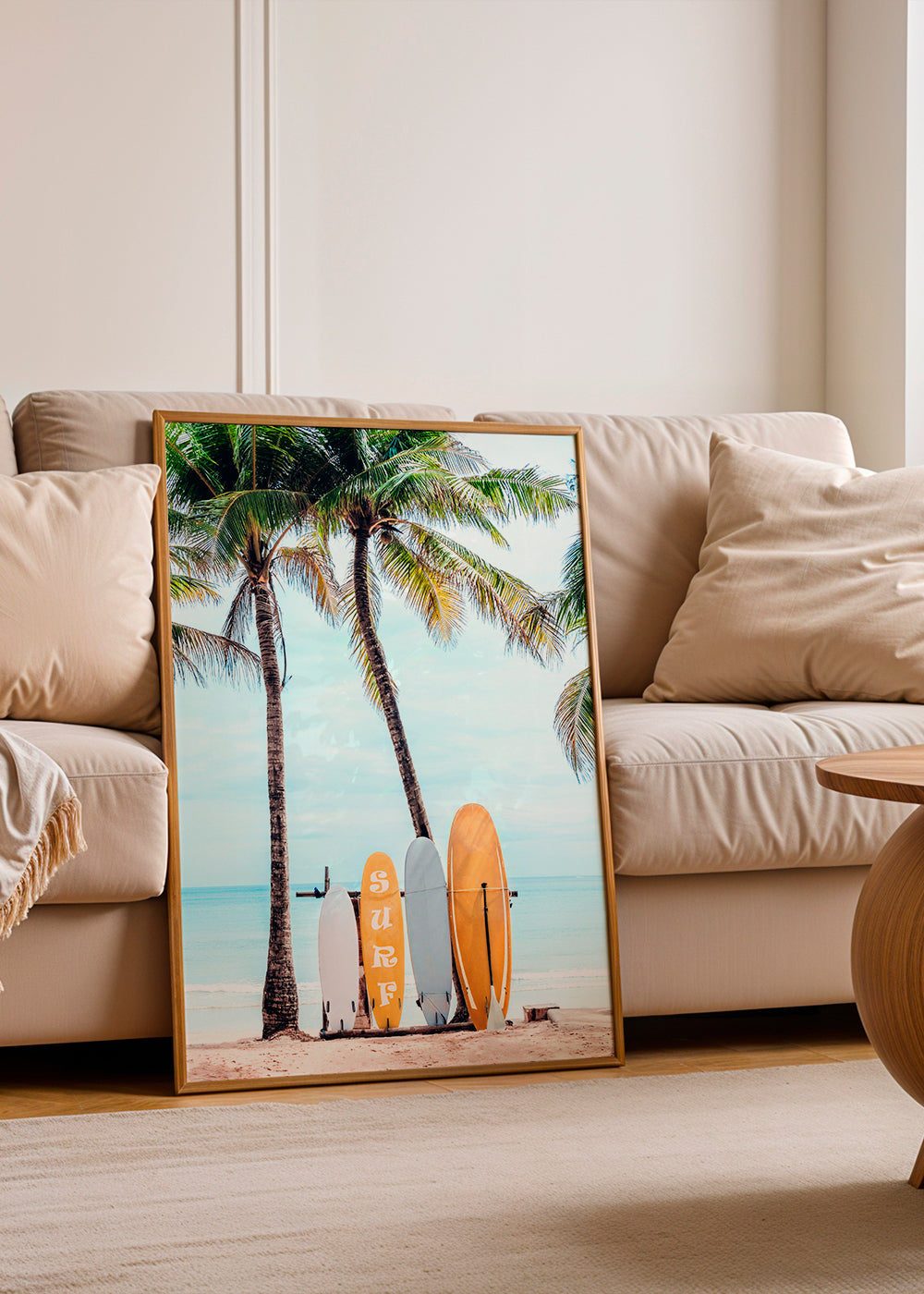 Sport kunst: surfboards op een tropisch strand