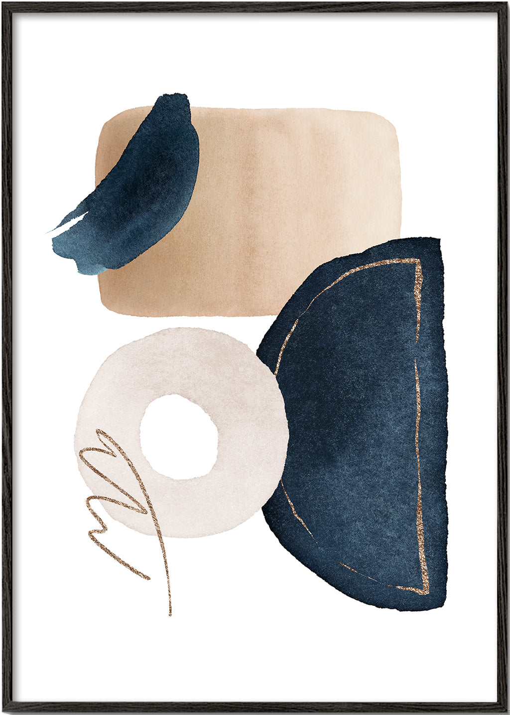 Abstract kunstwerk met navy aquarel vormen