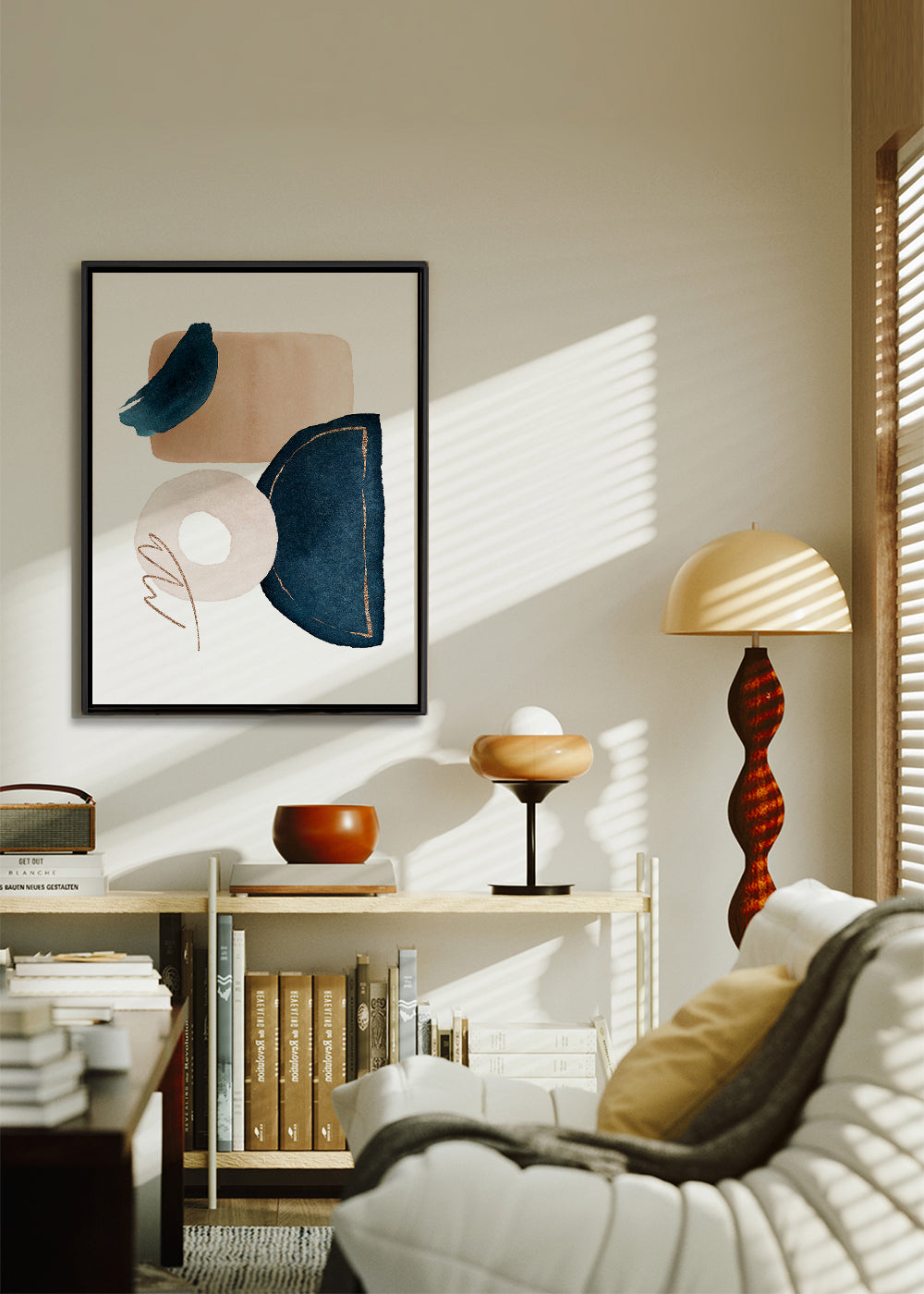 Abstract kunstwerk met navy aquarel vormen