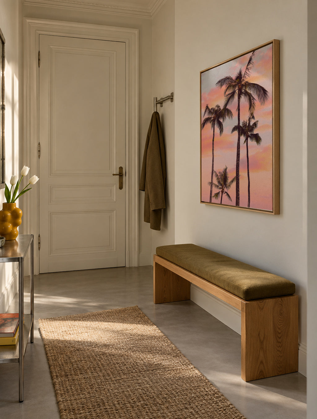 Sunset Palm Trees - Framed canvas in an interior