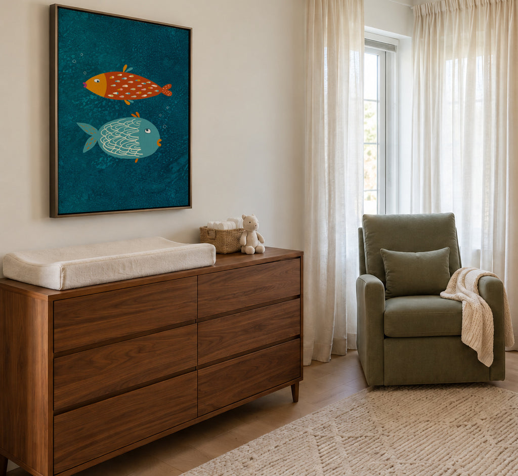 Suspicious Fish - Framed canvas in an interior