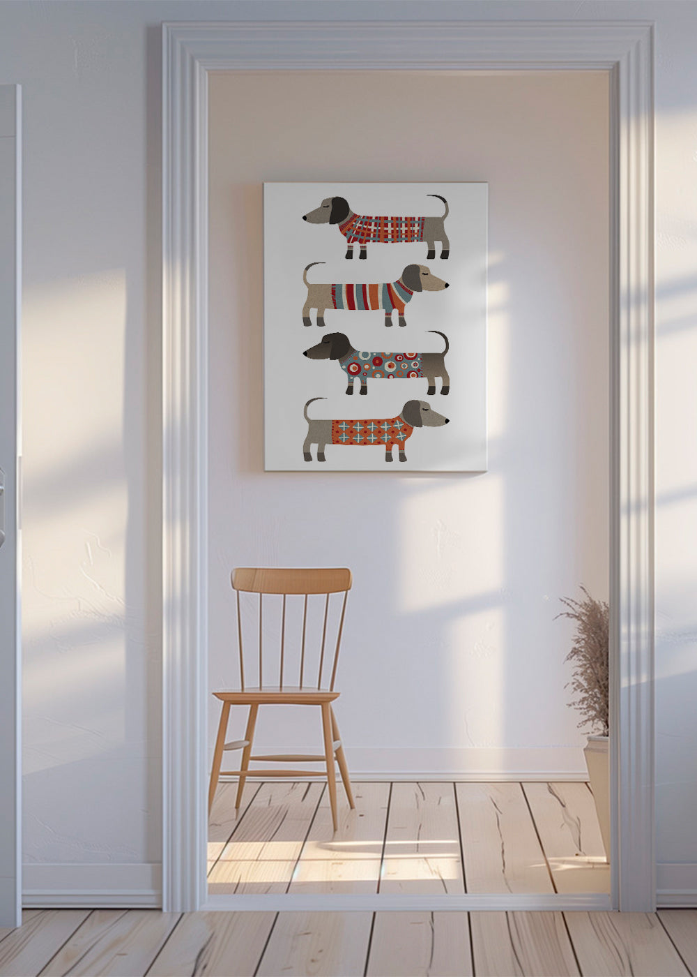 Kunstwerk teckels in patroontruien