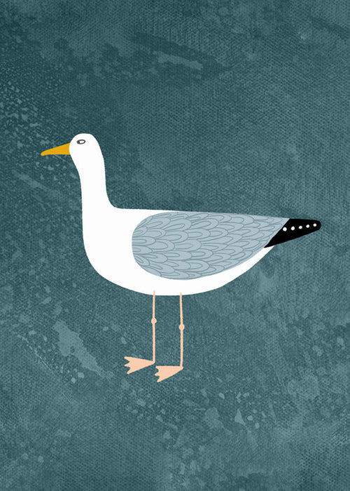 Meeuwillustratie op blauwe achtergrond