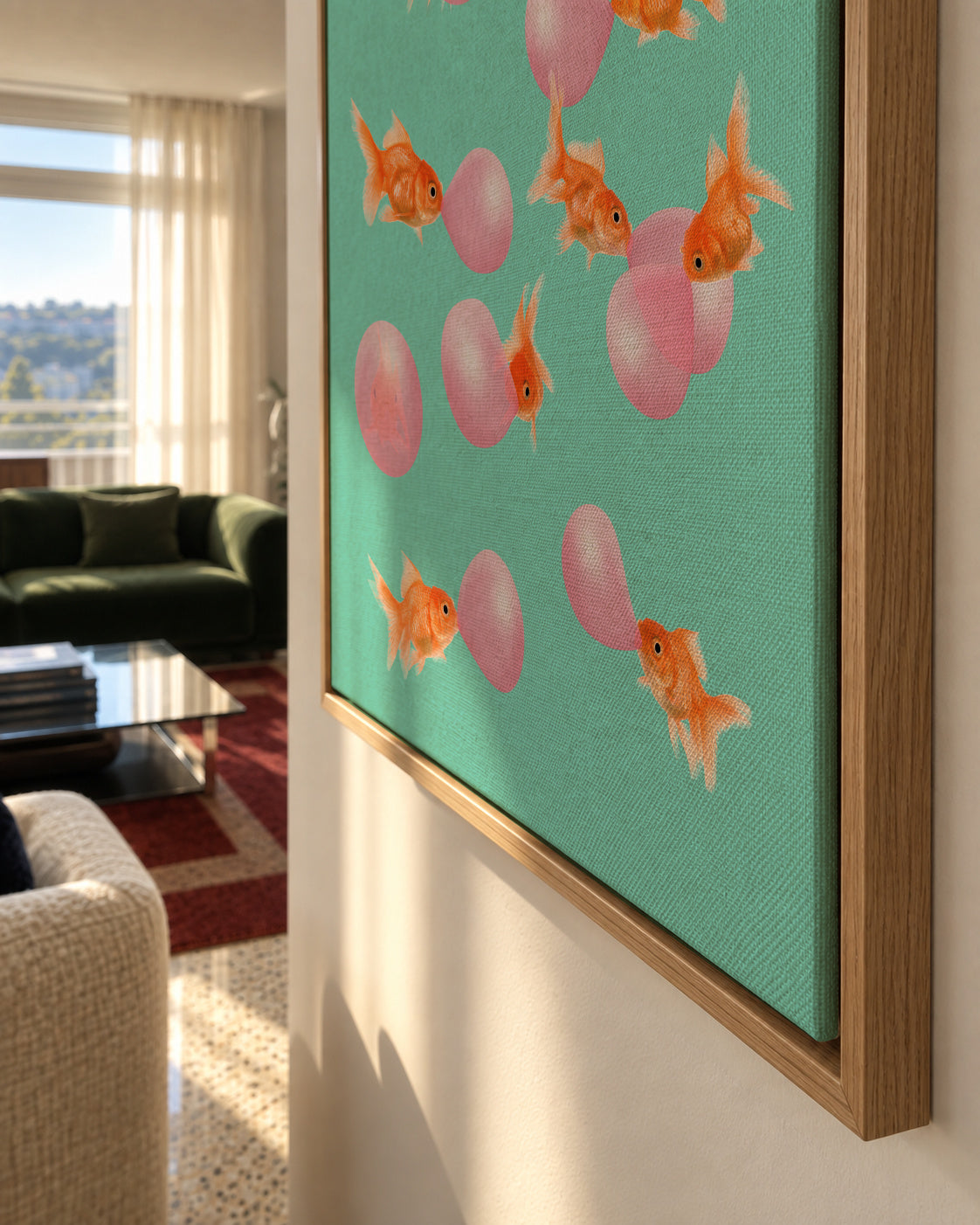 Bubblegum Goldfish - Framed canvas detail