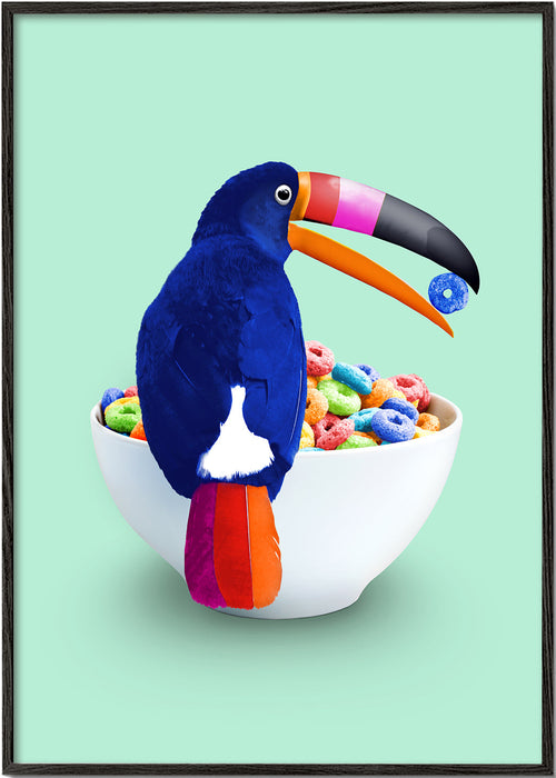 Toekan op cornflakes kunstwerk