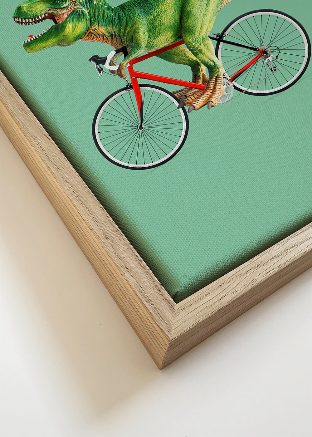 Artwork T-Rex op Fiets met Groene Achtergrond