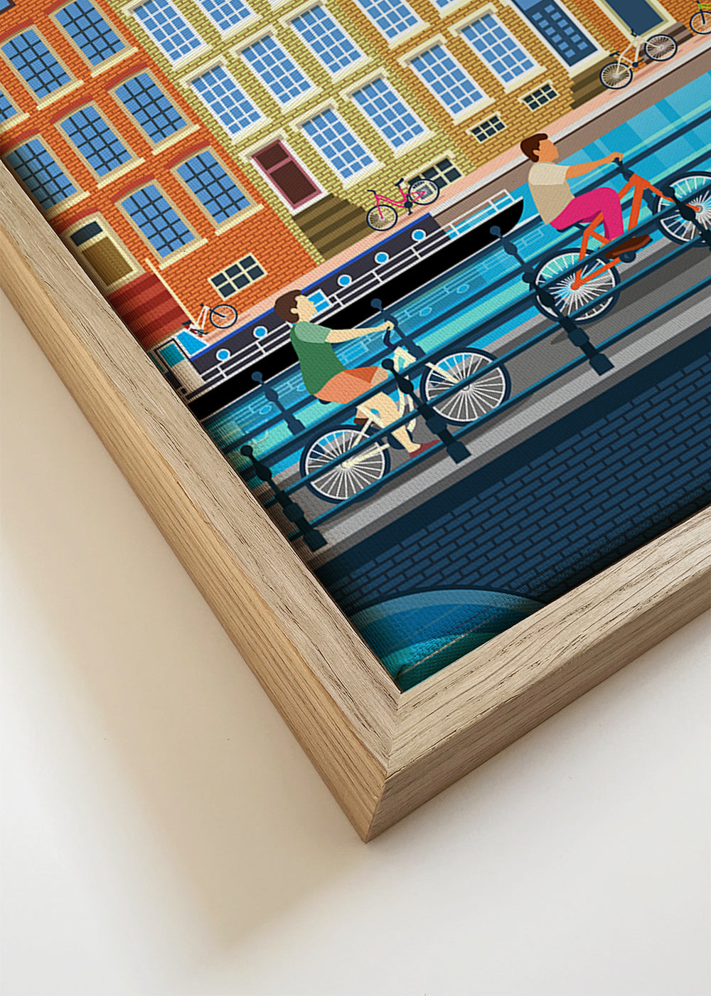 Reisposter Amsterdam grachten met fietsen