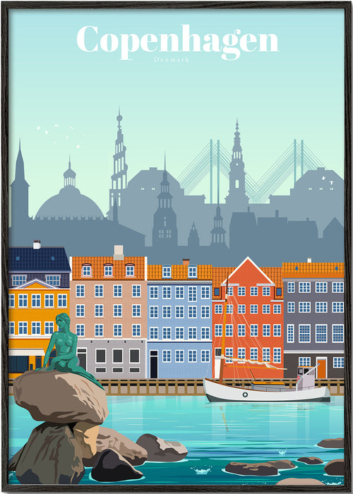 Reisposter: Kopenhagen kleurrijke haven