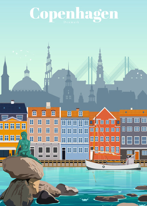 Reisposter: Kopenhagen kleurrijke haven