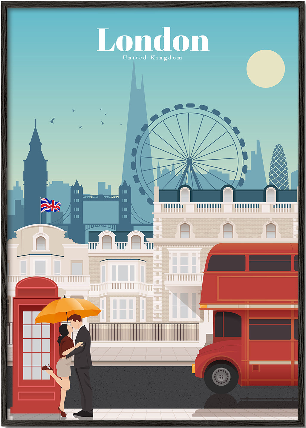 Reisposter Londen met rode bus