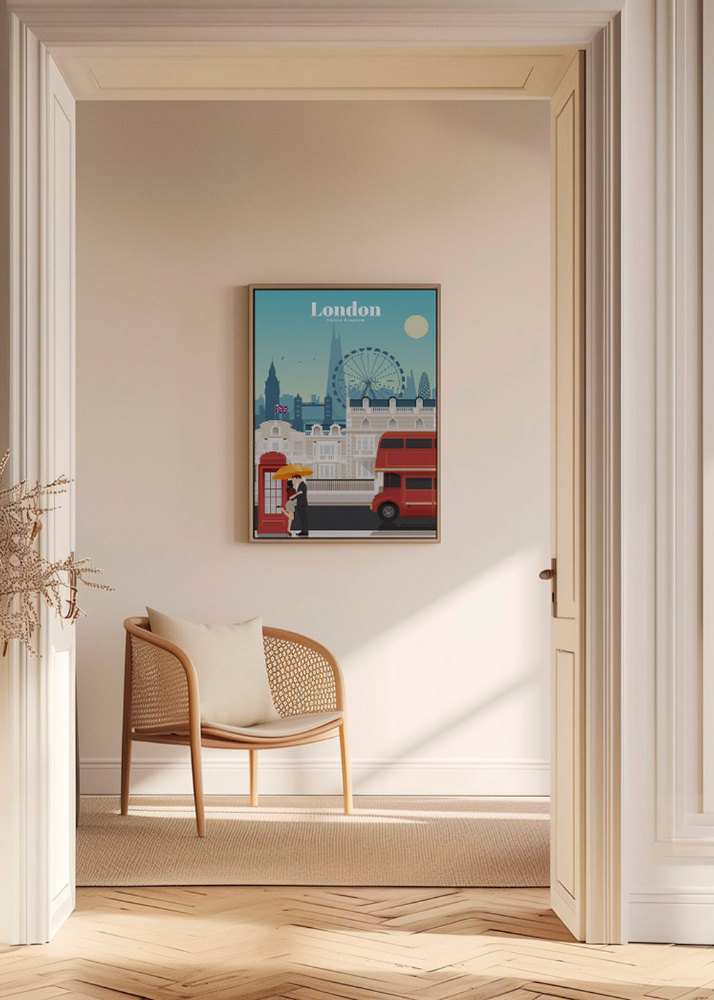 Reisposter Londen met rode bus