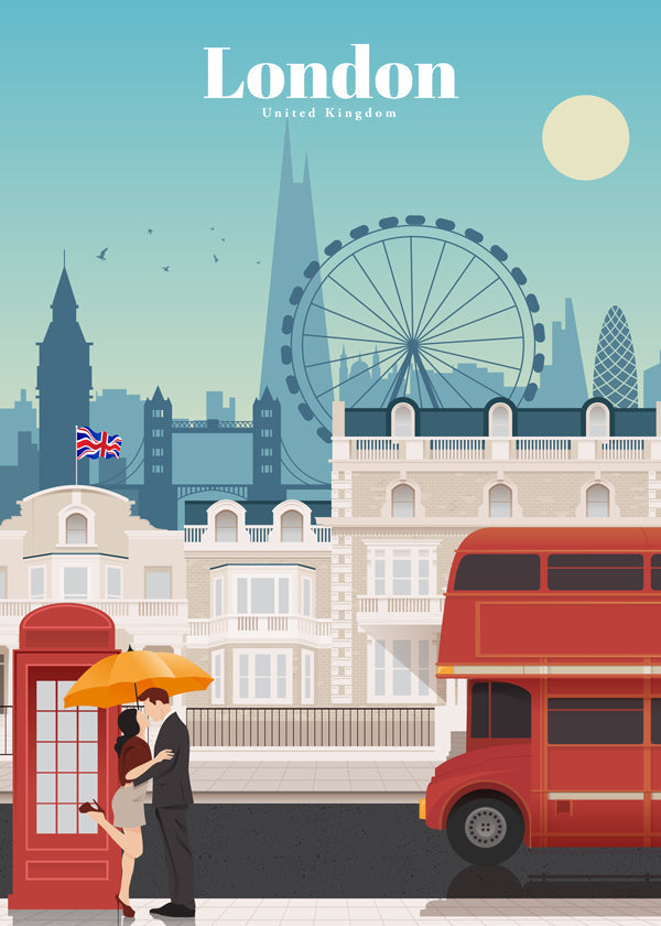 Reisposter Londen met rode bus