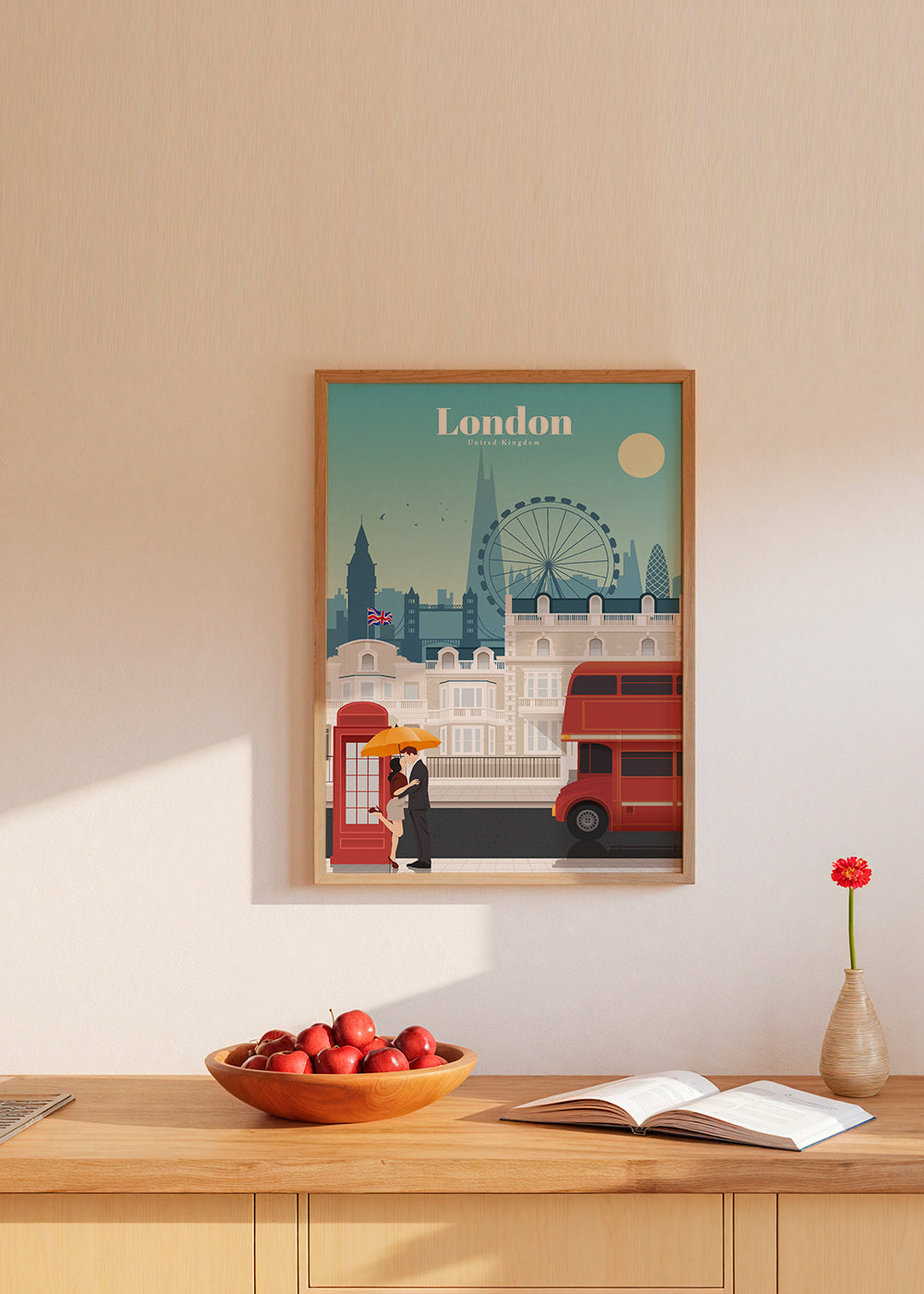 Reisposter Londen met rode bus