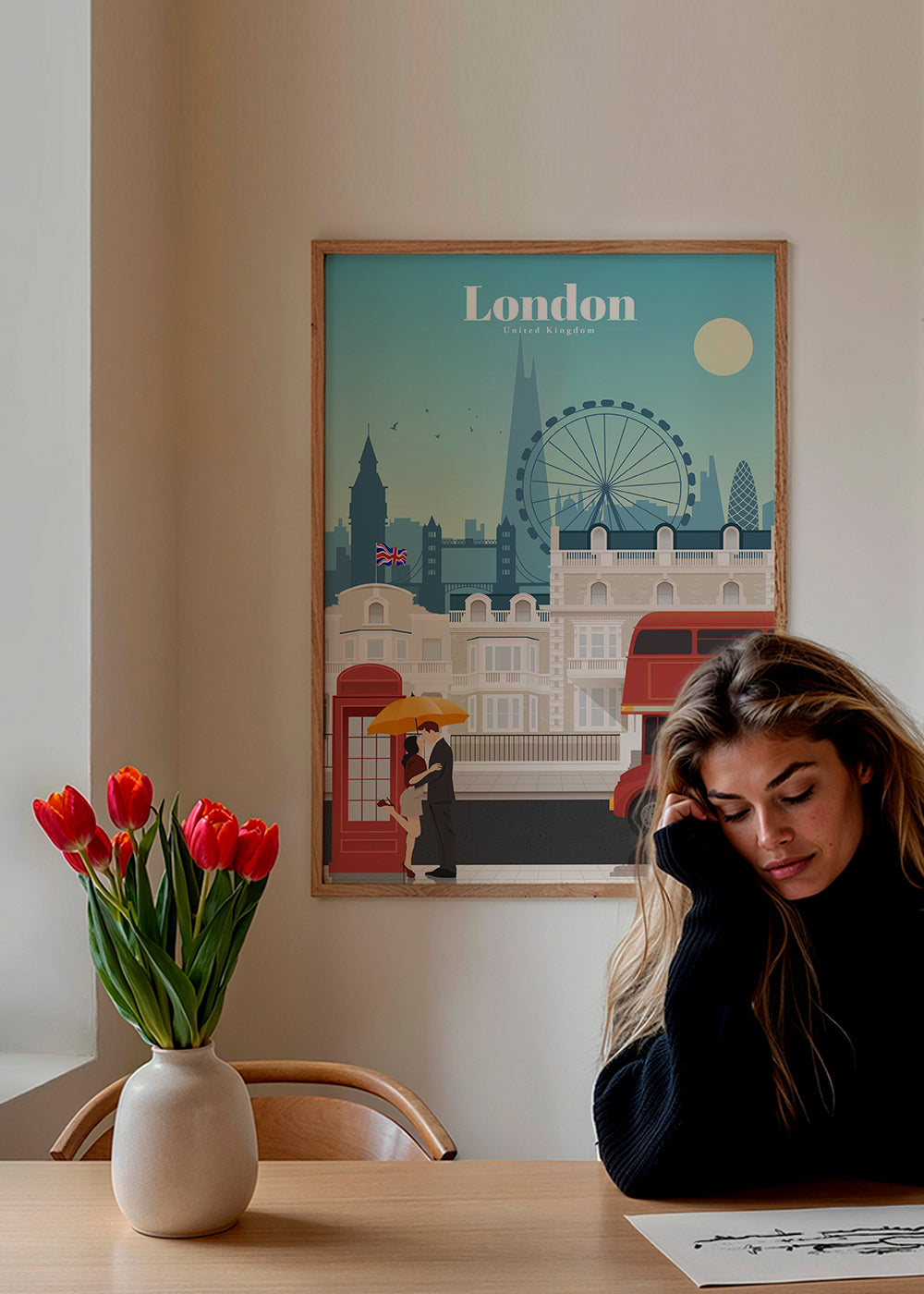 Reisposter Londen met rode bus