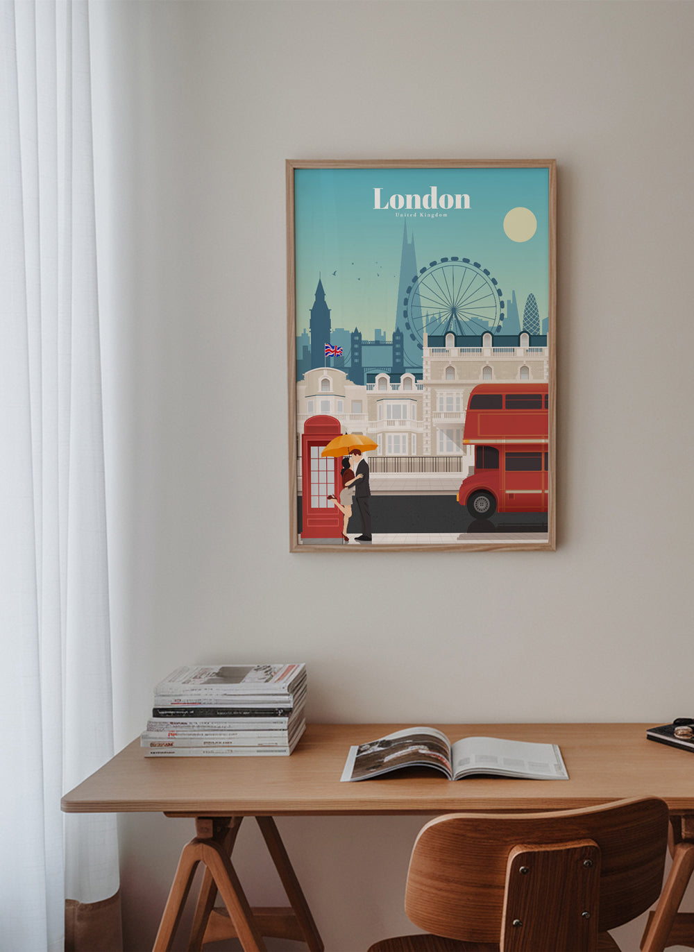 Reisposter Londen met rode bus