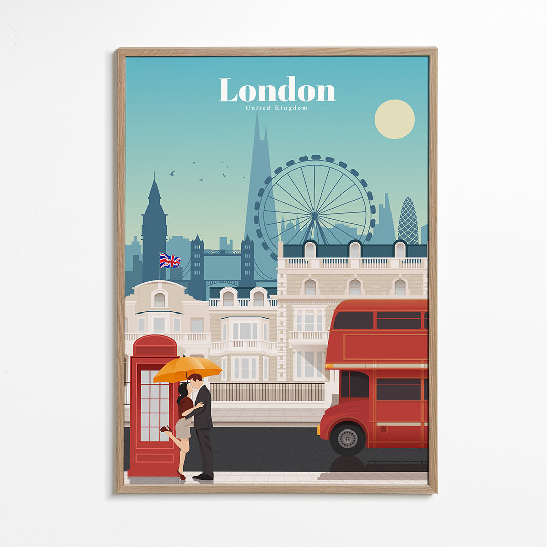 Reisposter Londen met rode bus