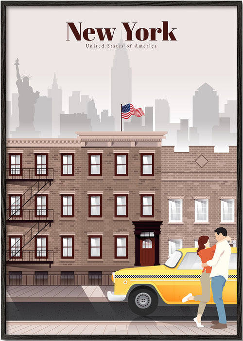 Reisposter New York taxi met koppel
