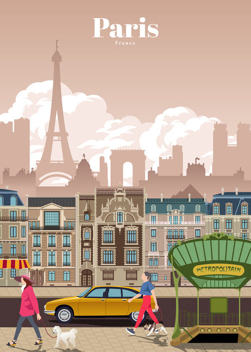 Reisposter Parijs illustratie met metro-ingang