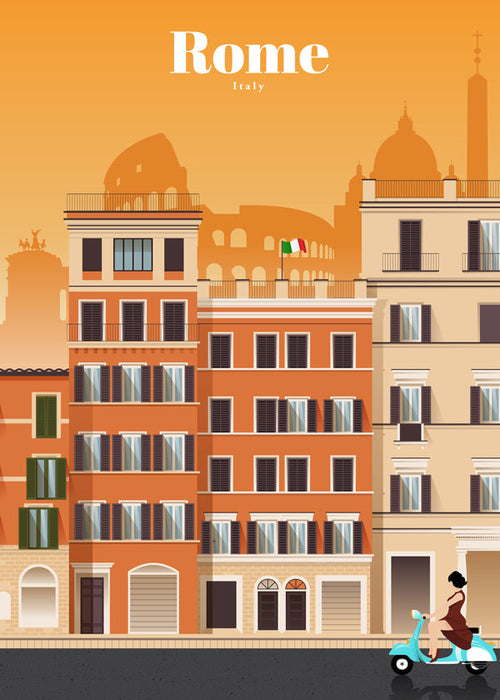 Reisposter Rome in warme geïllustreerde stadsscene