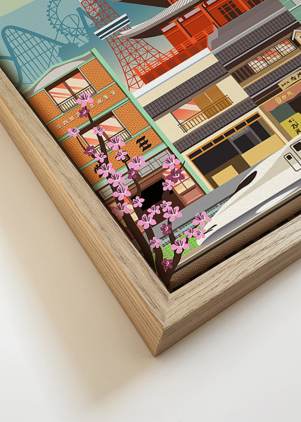 Tokyo stadsposter met tempel en shinkansen
