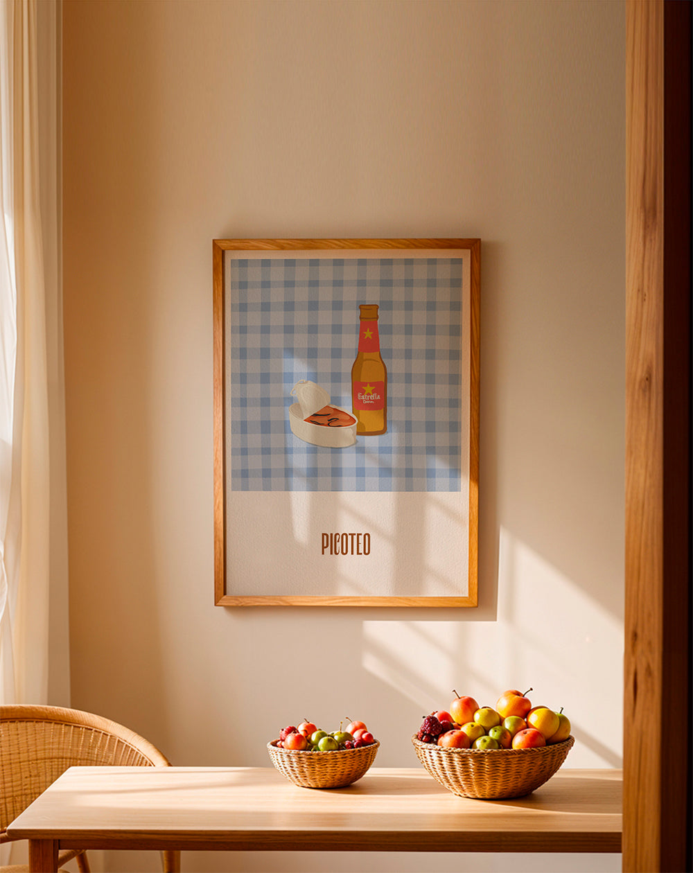 Keuken kunst met bierfles en borrelhapje