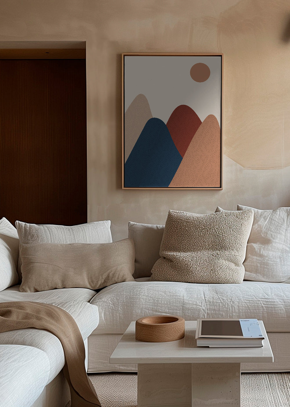 Landschap kunst: minimalistische bergen in warme tinten