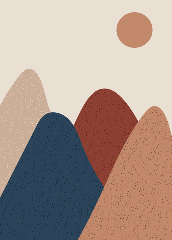 Landschap kunst: minimalistische bergen in warme tinten
