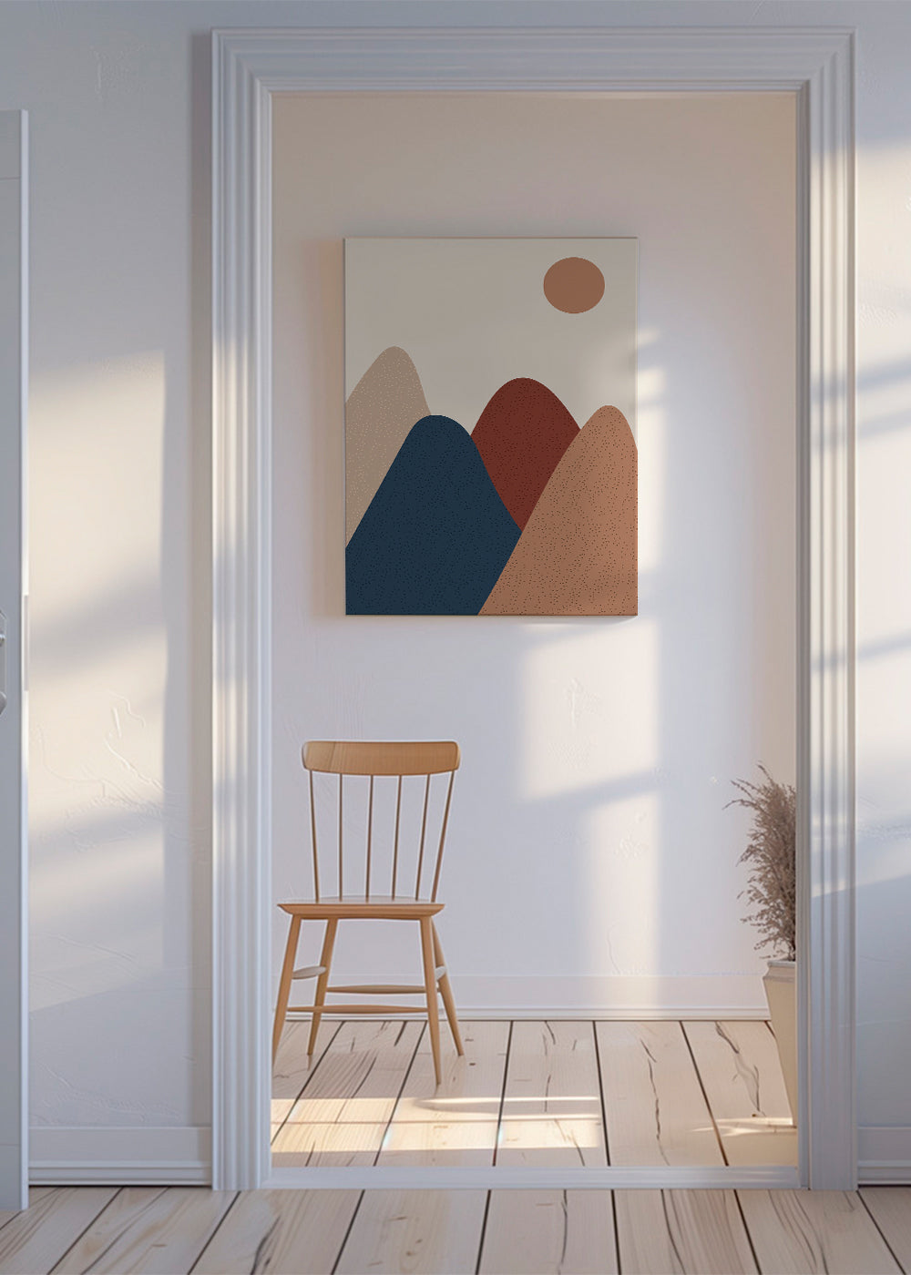 Landschap kunst: minimalistische bergen in warme tinten