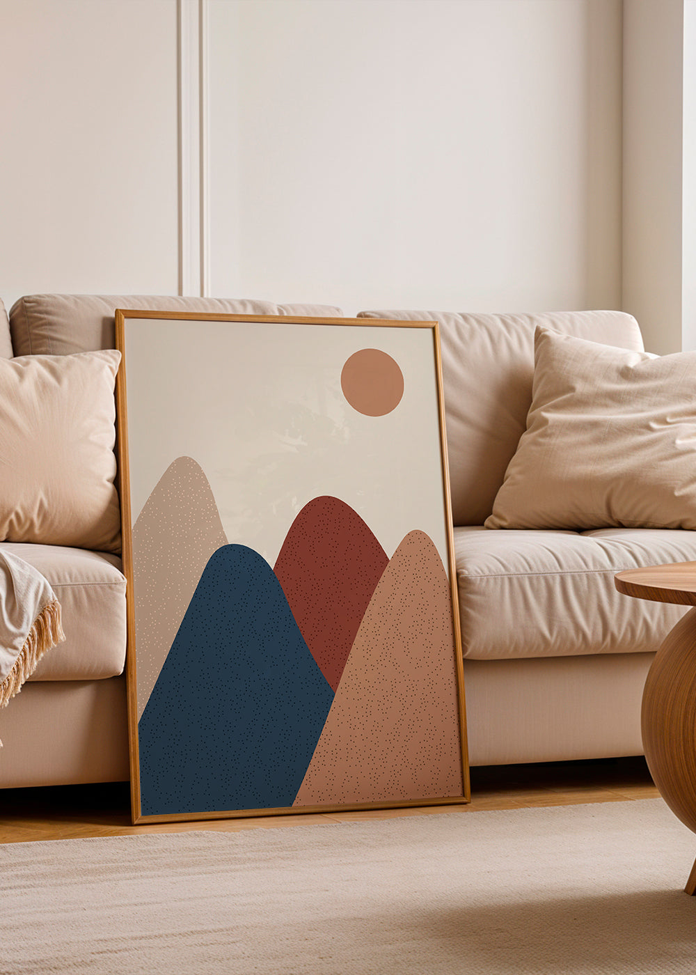 Landschap kunst: minimalistische bergen in warme tinten