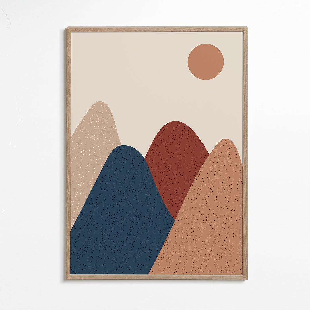 Landschap kunst: minimalistische bergen in warme tinten