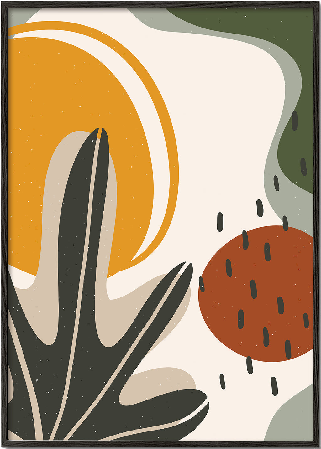 Botanische print met organische mosterd- en terracottavormen