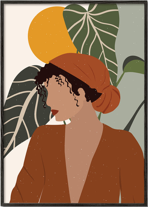 Boho vrouw illustratie met bladeren