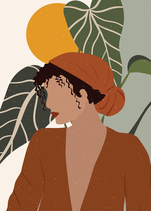 Boho vrouw illustratie met bladeren