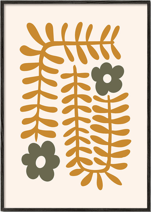 Botanische print met abstracte mosterdbladeren