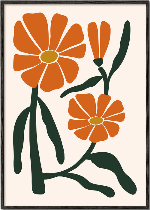 Botanische poster met oranje bloemen