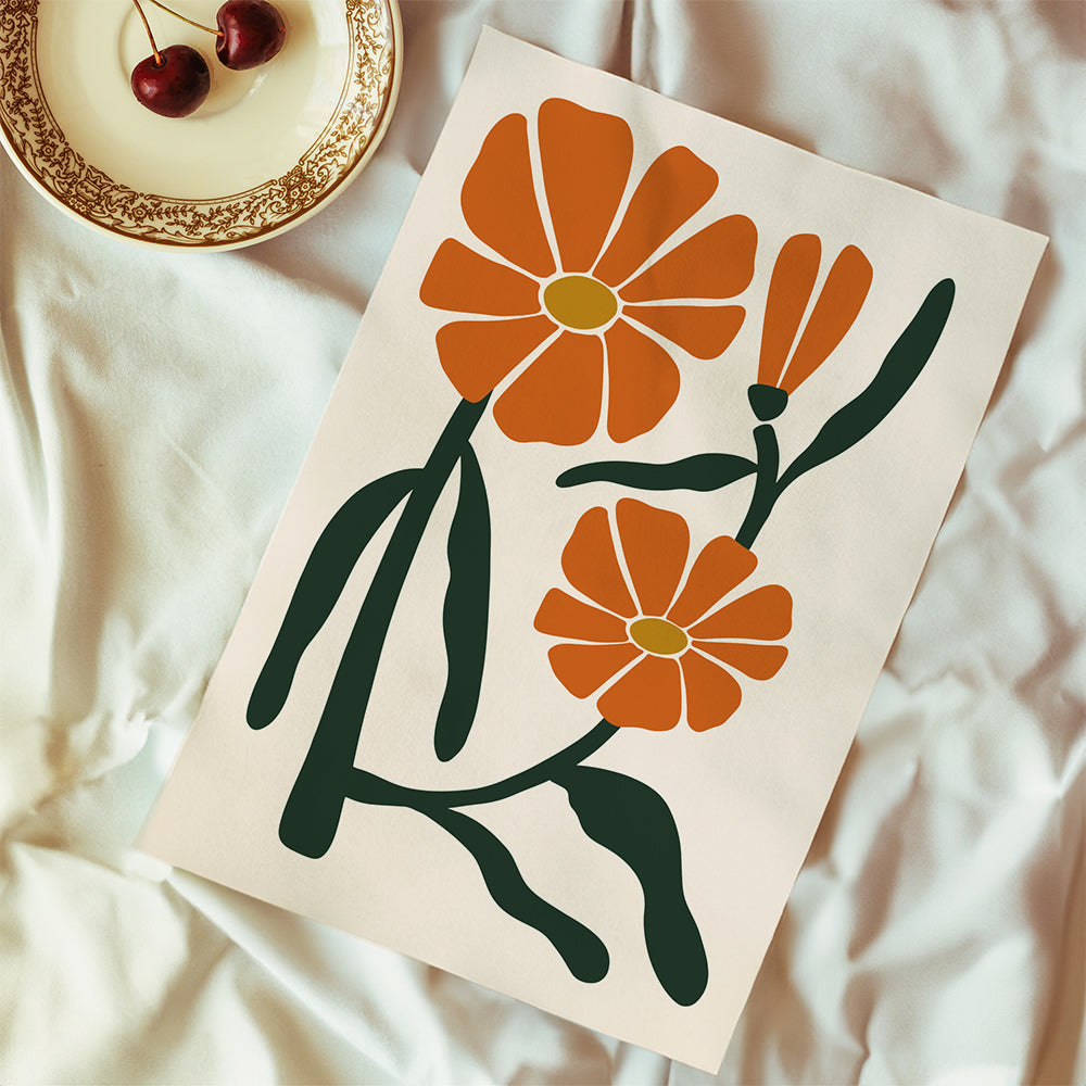Botanische poster met oranje bloemen