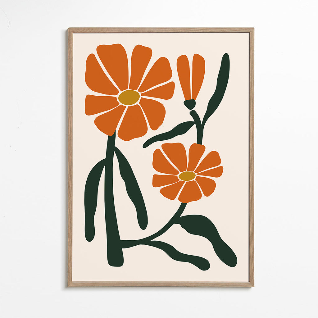 Botanische poster met oranje bloemen